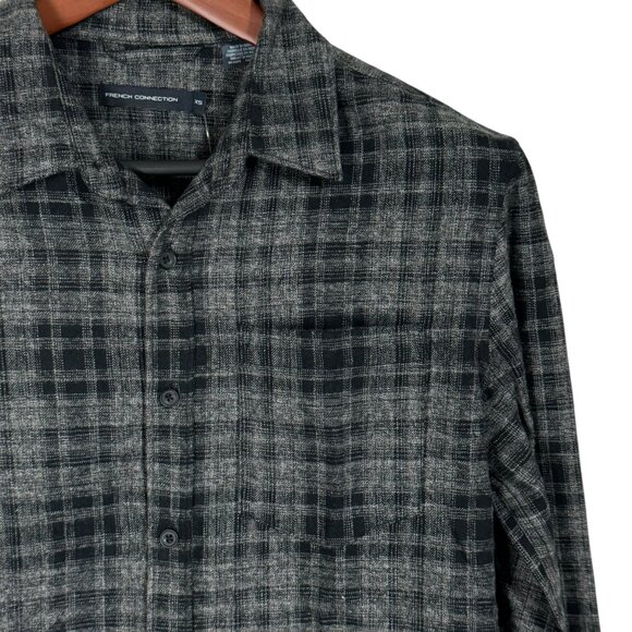 French Connection XS Grindle Check Grey/Black Shirt 100% Cotton Flannel - Picture 3 of 7